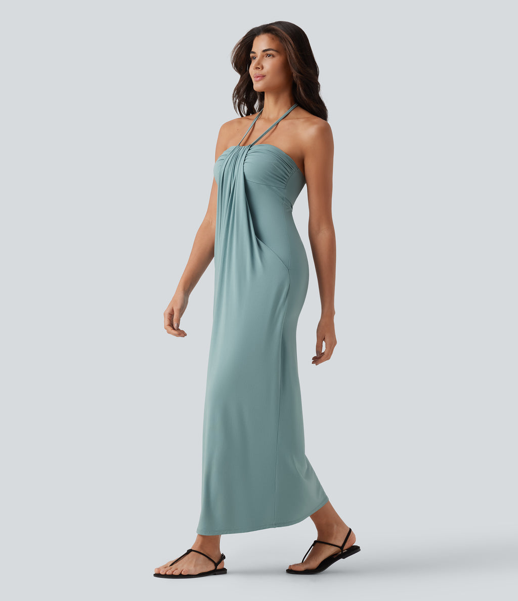 Halter Tie Back Maxi Dress with Pockets — Aquifer — view 4