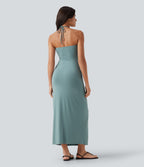 Halter Tie Back Maxi Dress with Pockets — Aquifer — view 3
