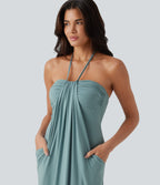 Halter Tie Back Maxi Dress with Pockets — Aquifer — view 5
