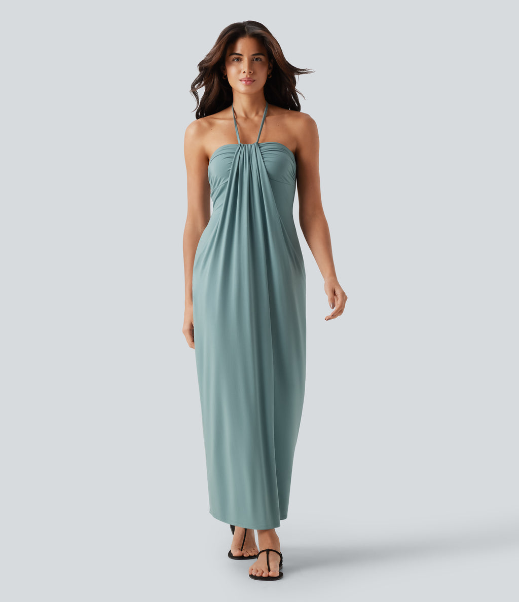 Halter Tie Back Maxi Dress with Pockets — Aquifer — view 1