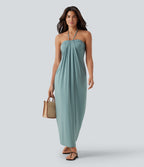 Halter Tie Back Maxi Dress with Pockets — Aquifer — view 7