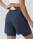 Airy Super High Waisted 2-in-1 InstantCool Yoga Shorts 7'' with Pockets — Mood Indigo — view 5