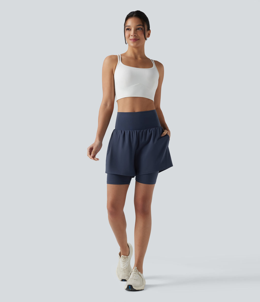 Airy Super High Waisted 2-in-1 InstantCool Yoga Shorts 7'' with Pockets — Mood Indigo — view 7