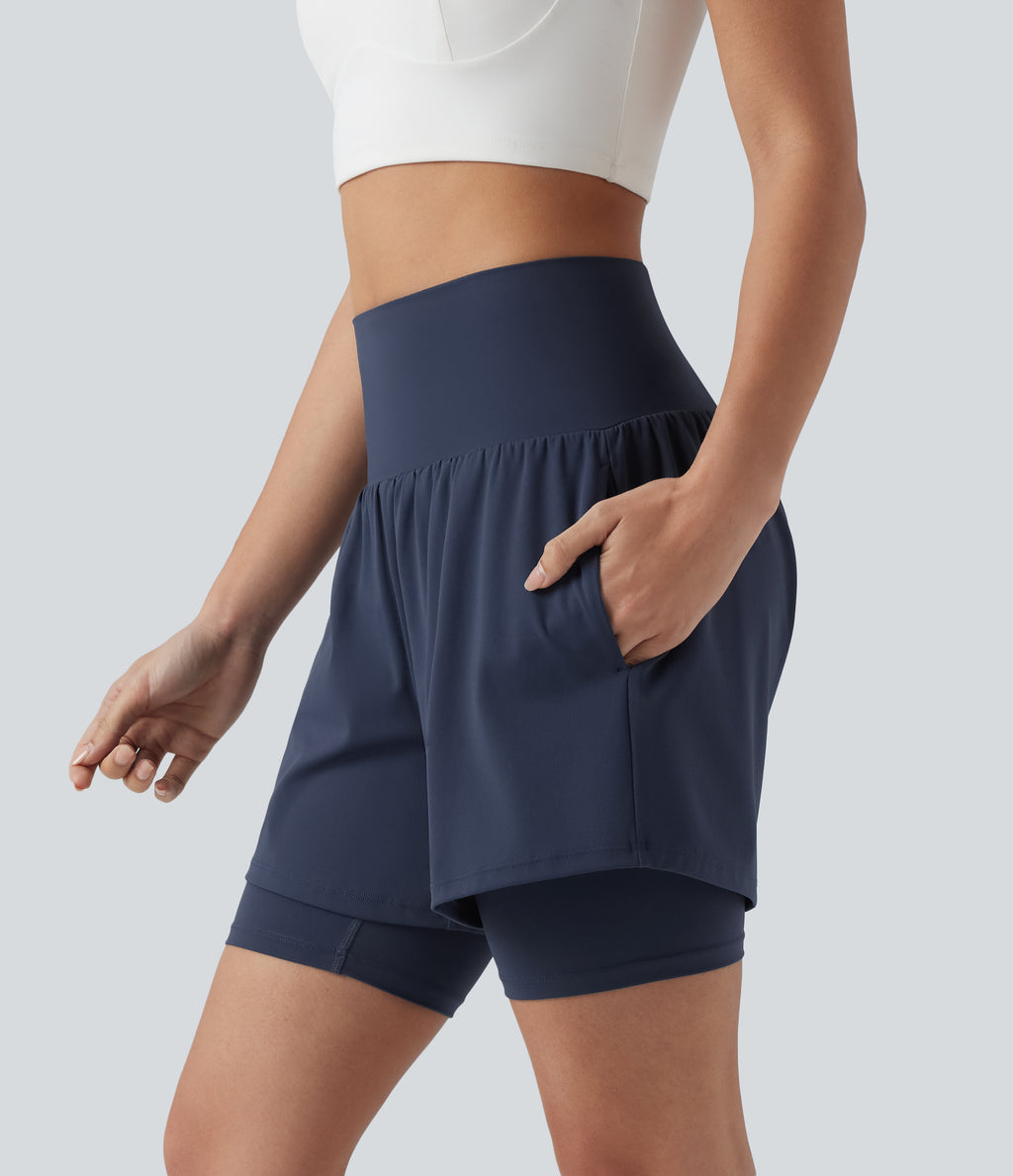 Airy Super High Waisted 2-in-1 InstantCool Yoga Shorts 7'' with Pockets — Mood Indigo — view 4