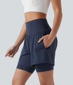 Airy Super High Waisted 2-in-1 InstantCool Yoga Shorts 7'' with Pockets — Mood Indigo — view 4