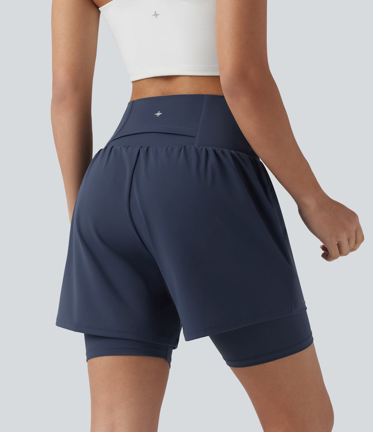 Airy Super High Waisted 2-in-1 InstantCool Yoga Shorts 7'' with Pockets — Mood Indigo — view 3