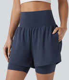 Airy Super High Waisted 2-in-1 InstantCool Yoga Shorts 7'' with Pockets — Mood Indigo — view 6