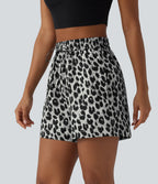 High Waisted Drawstring Leopard Print Casual Shorts with Pockets — Silver Leopard Print — view 3