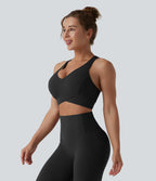 Light Support V Neck Racerback Running Sports Bra DD-F Cups — Black — view 4