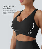 Light Support V Neck Racerback Running Sports Bra DD-F Cups — Black — view 1