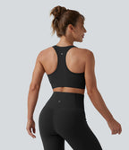 Light Support V Neck Racerback Running Sports Bra DD-F Cups — Black — view 2