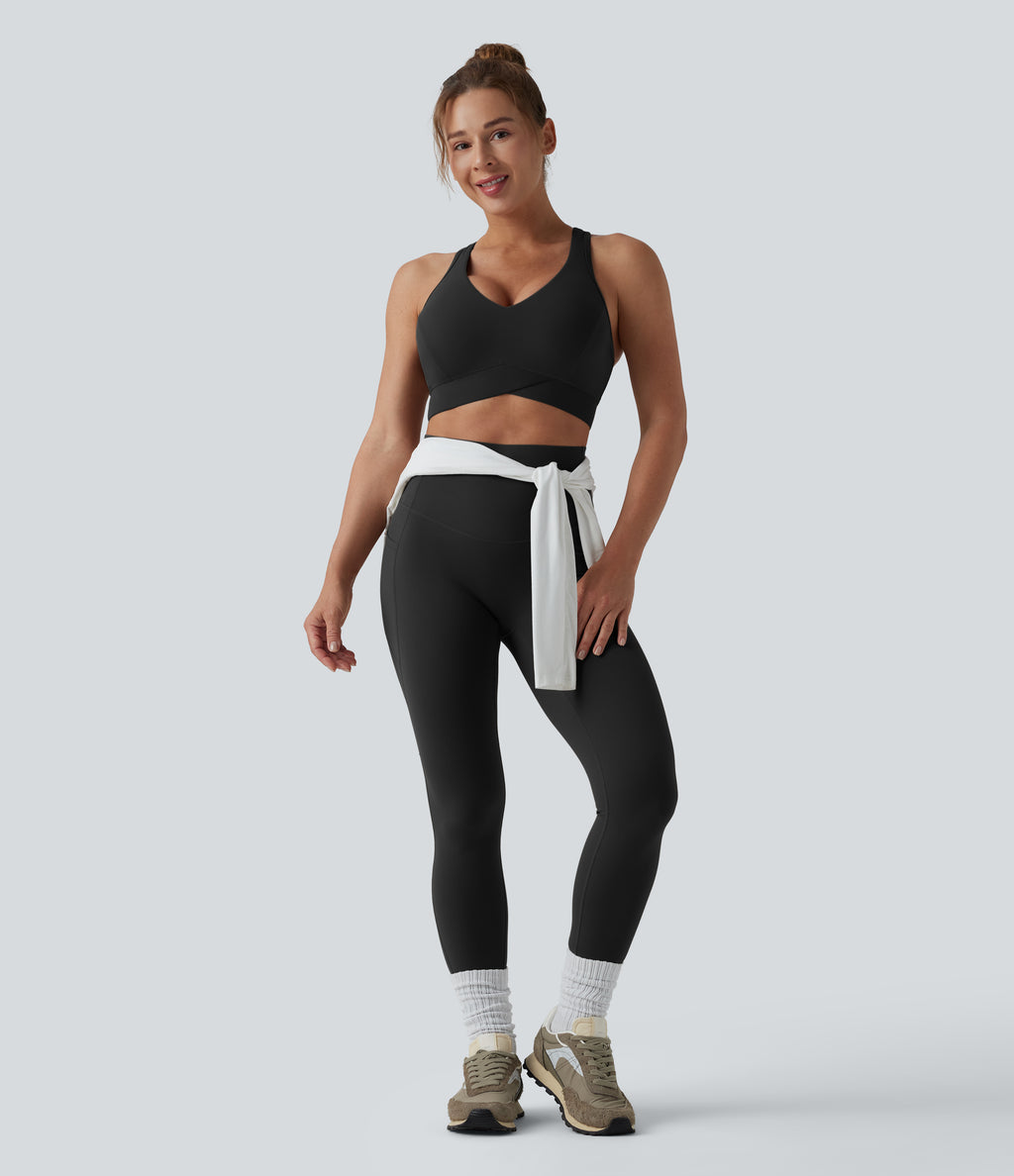 Light Support V Neck Racerback Running Sports Bra DD-F Cups — Black — view 5