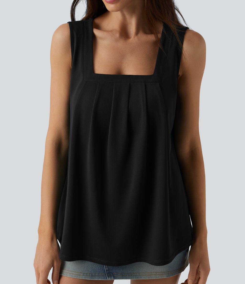 Square Neck Casual Tank Top — Black — view 6