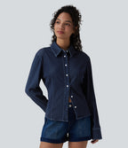 Long Sleeve Draped Lyocell Denim Casual Shirt — Pageant Blue Denim — view 1
