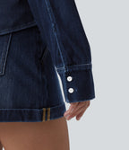 Long Sleeve Draped Lyocell Denim Casual Shirt — Pageant Blue Denim — view 5