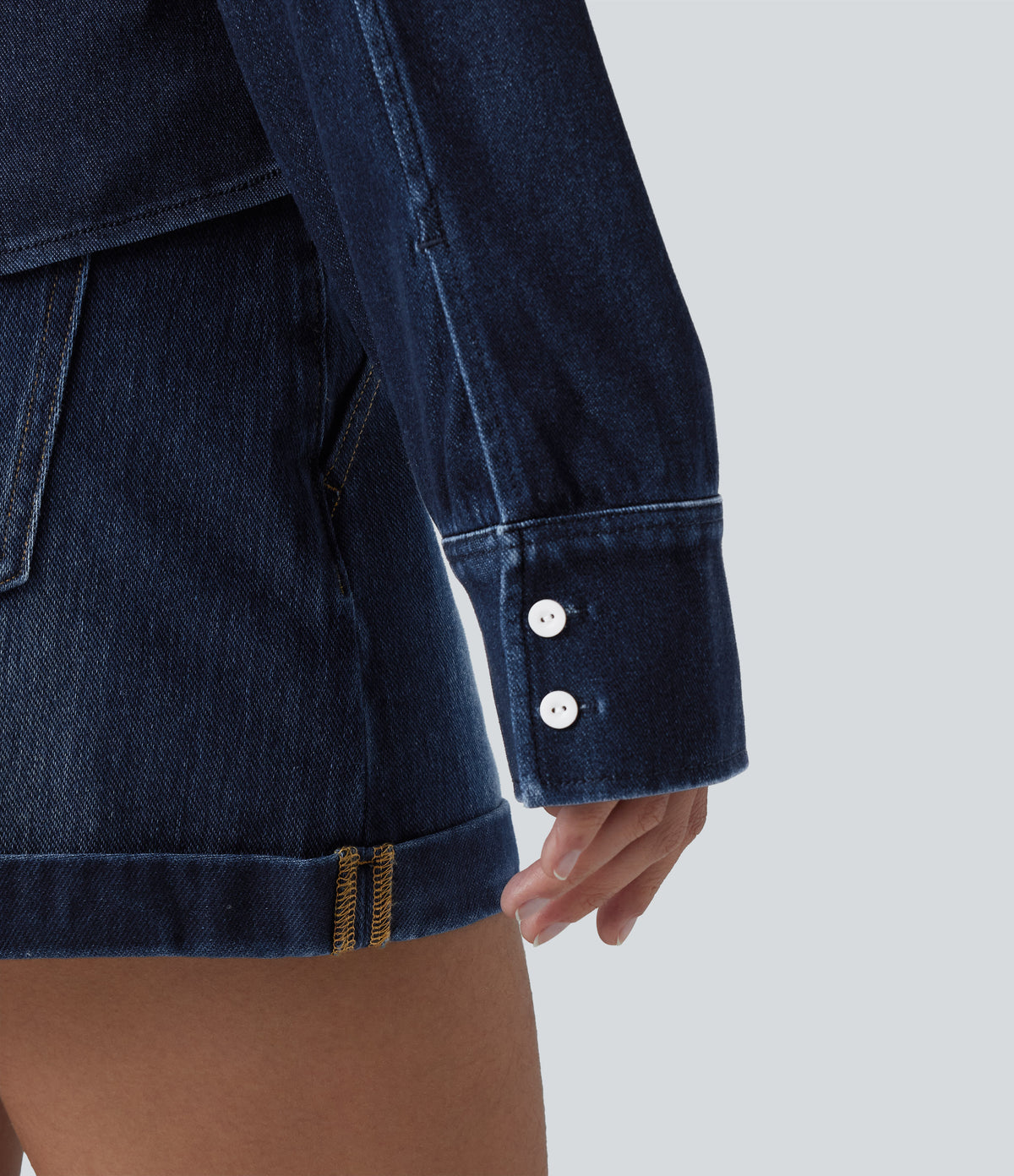 Long Sleeve Draped Lyocell Denim Casual Shirt — Pageant Blue Denim — view 5