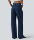 High Waisted Straight Leg Casual Jeans with Pockets — Pageant Blue Denim — view 2