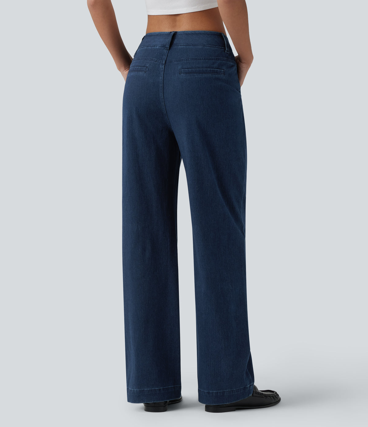 High Waisted Straight Leg Casual Jeans with Pockets — Pageant Blue Denim — view 2