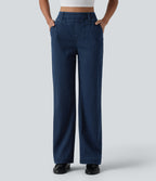 High Waisted Straight Leg Casual Jeans with Pockets — Pageant Blue Denim — view 1