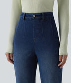 High Waisted Tummy Control Straight Leg Casual Jeans with Pockets — Estate Blue Denim — view 5