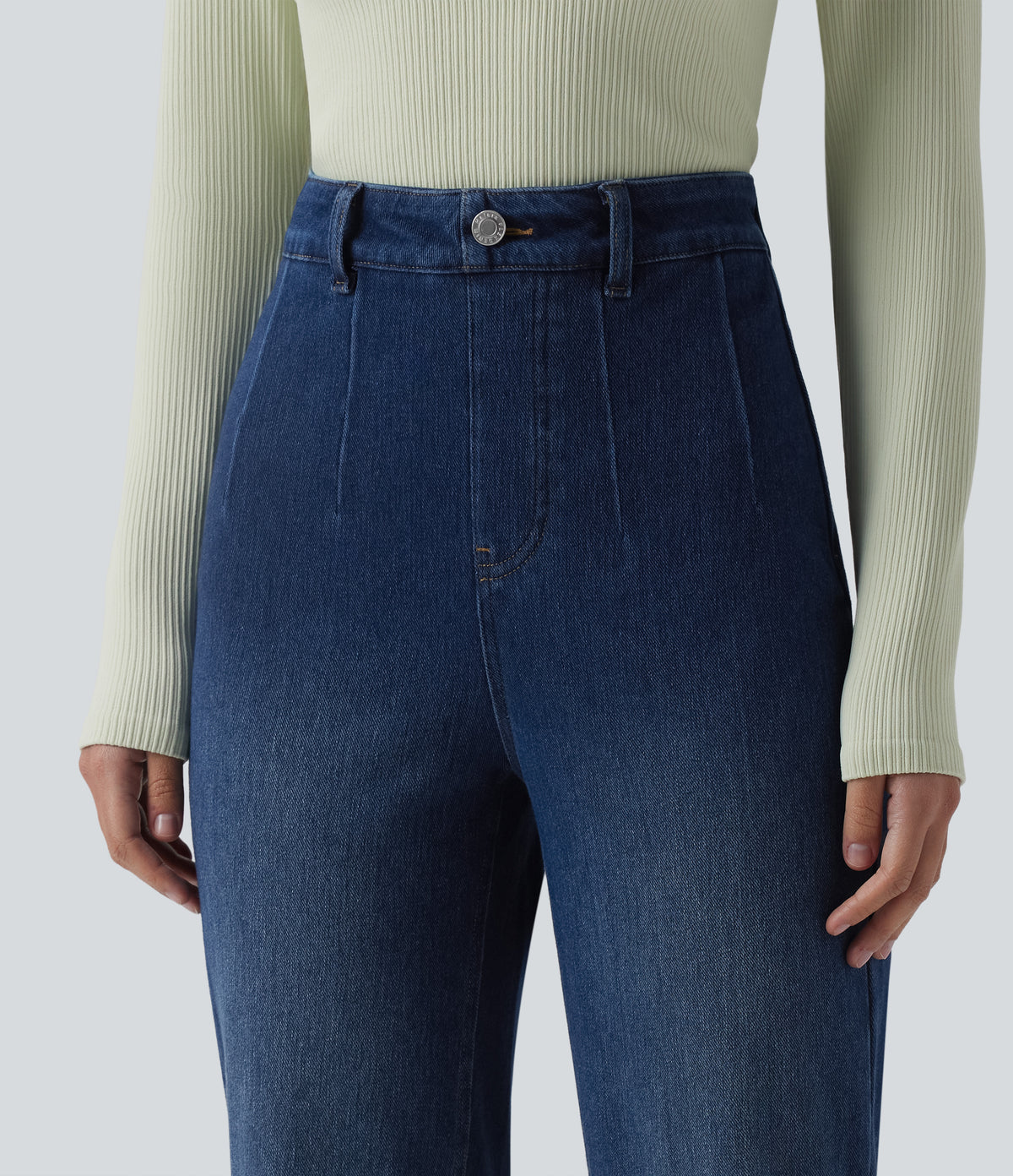 High Waisted Tummy Control Straight Leg Casual Jeans with Pockets — Estate Blue Denim — view 5