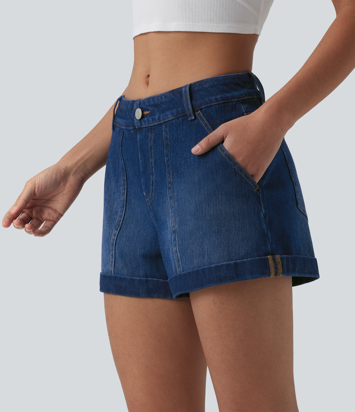 Low Rise Denim Casual Shorts 3'' with Pockets — Estate Blue Denim — view 3