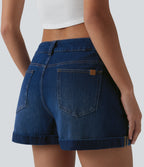 Low Rise Denim Casual Shorts 3'' with Pockets — Estate Blue Denim — view 5