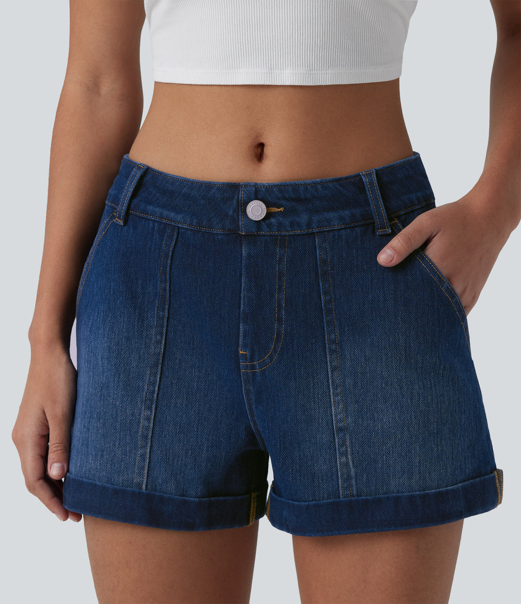 Low Rise Denim Casual Shorts 3'' with Pockets — Estate Blue Denim — view 4