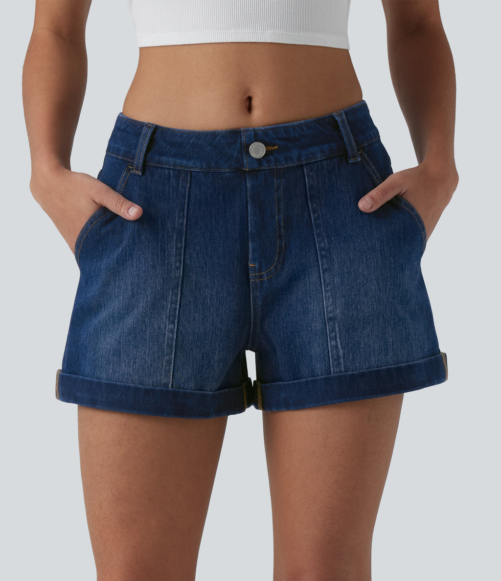 Low Rise Denim Casual Shorts 3'' with Pockets — Estate Blue Denim — view 1