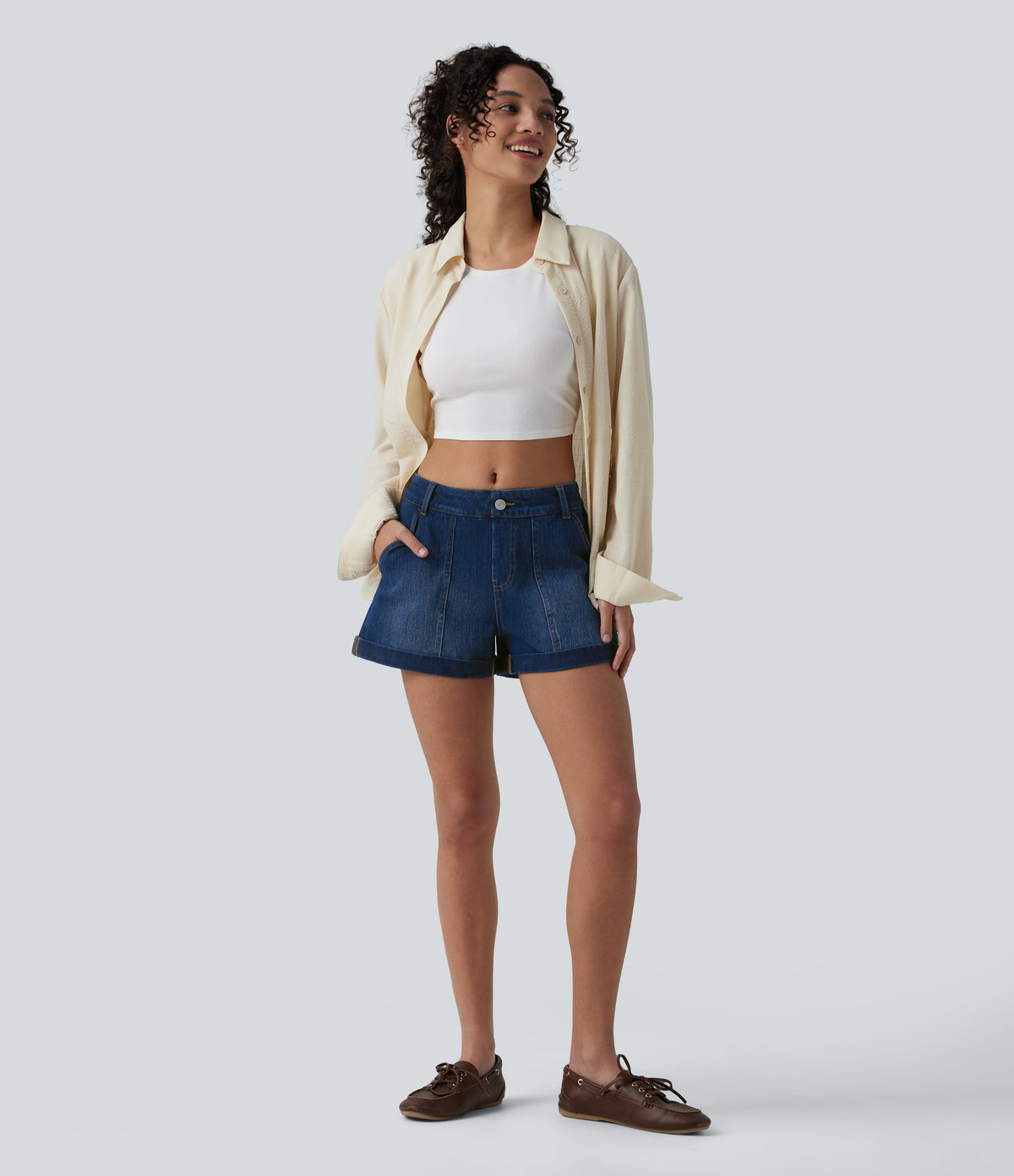 Low Rise Denim Casual Shorts 3'' with Pockets — Estate Blue Denim — view 6
