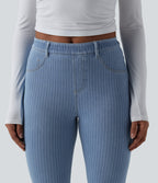 Mid Rise Stripe Flare Casual Jeans with Pockets — Blue Jasper Denim — view 5