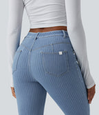 Mid Rise Stripe Flare Casual Jeans with Pockets — Blue Jasper Denim — view 4