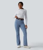 Mid Rise Stripe Flare Casual Jeans with Pockets — Blue Jasper Denim — view 6