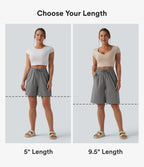 High Waisted Drawstring Casual Baggy Shorts 5'' with Pockets — Mottled Light Grey — view 2