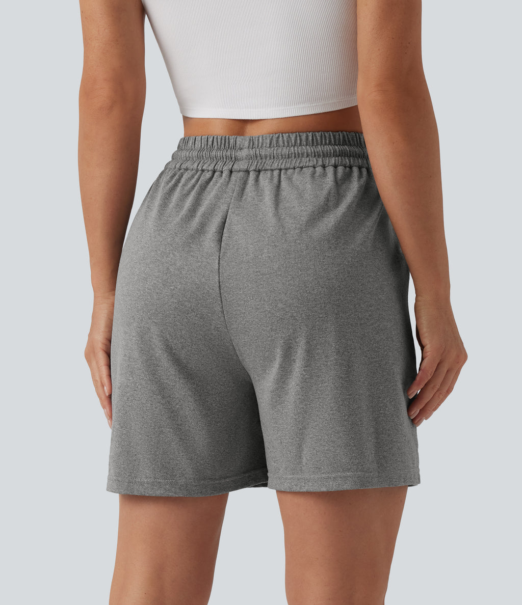 High Waisted Drawstring Casual Baggy Shorts 5'' with Pockets — Mottled Light Grey — view 3