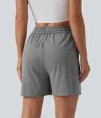 High Waisted Drawstring Casual Baggy Shorts 5'' with Pockets — Mottled Light Grey — view 3