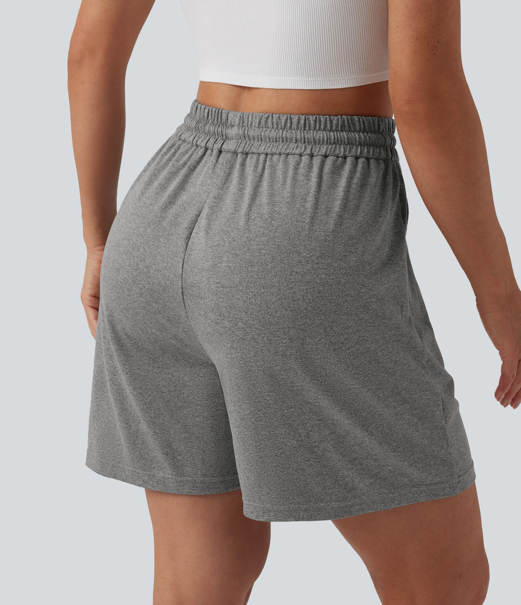 High Waisted Drawstring Casual Baggy Shorts 5'' with Pockets — Mottled Light Grey — view 5