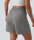 High Waisted Drawstring Casual Baggy Shorts 5'' with Pockets — Mottled Light Grey — view 5