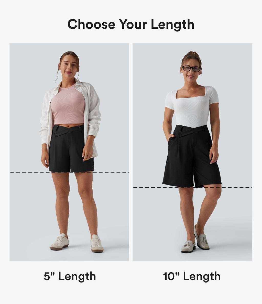 Asymmetric Mid Rise Waffle Work Baggy Shorts 5'' with Pockets — Rose Tan — view 2