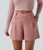 Asymmetric Mid Rise Waffle Work Baggy Shorts 5'' with Pockets — Rose Tan — view 1