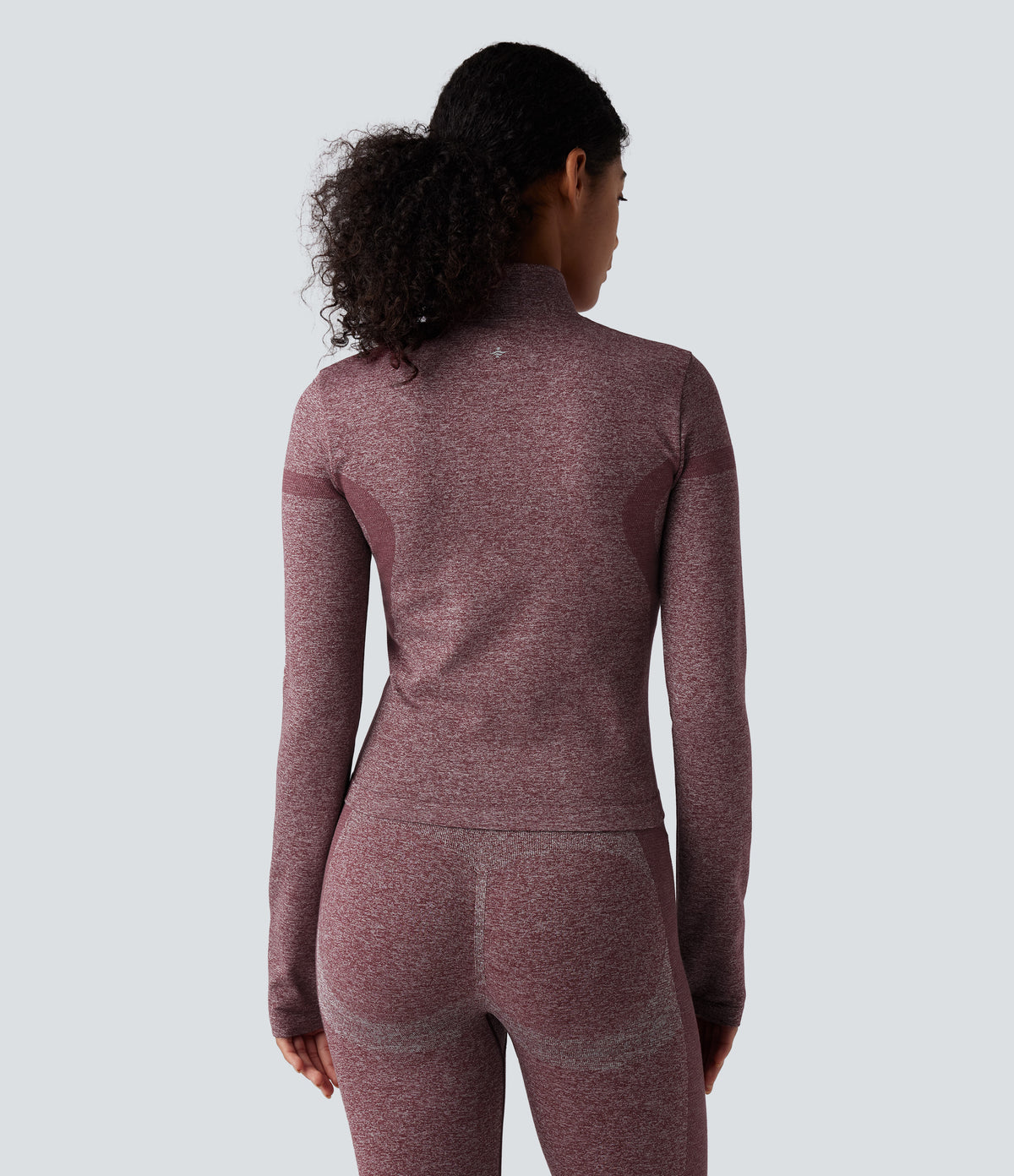OneForm Seamless Flow Stand Collar Zipper Long Sleeve Thumb Hole Yoga Warming Jacket — Renaissance Rose — view 2