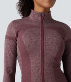 OneForm Seamless Flow Stand Collar Zipper Long Sleeve Thumb Hole Yoga Warming Jacket — Renaissance Rose — view 4