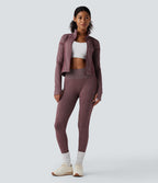 OneForm Seamless Flow Stand Collar Zipper Long Sleeve Thumb Hole Yoga Warming Jacket — Renaissance Rose — view 6