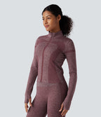 OneForm Seamless Flow Stand Collar Zipper Long Sleeve Thumb Hole Yoga Warming Jacket — Renaissance Rose — view 3