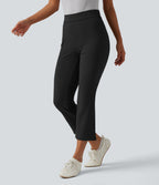 Mid Rise Split Cropped Work Bootcut Trousers with Pocket — Black — view 1