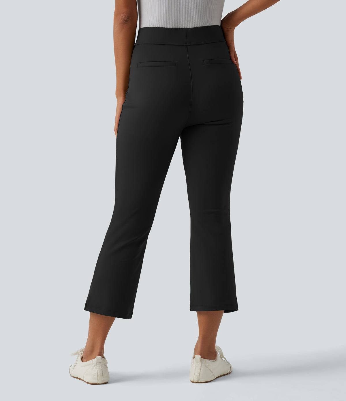 Mid Rise Split Cropped Work Bootcut Trousers with Pocket — Black — view 3