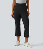 Mid Rise Split Cropped Work Bootcut Trousers with Pocket — Black — view 2