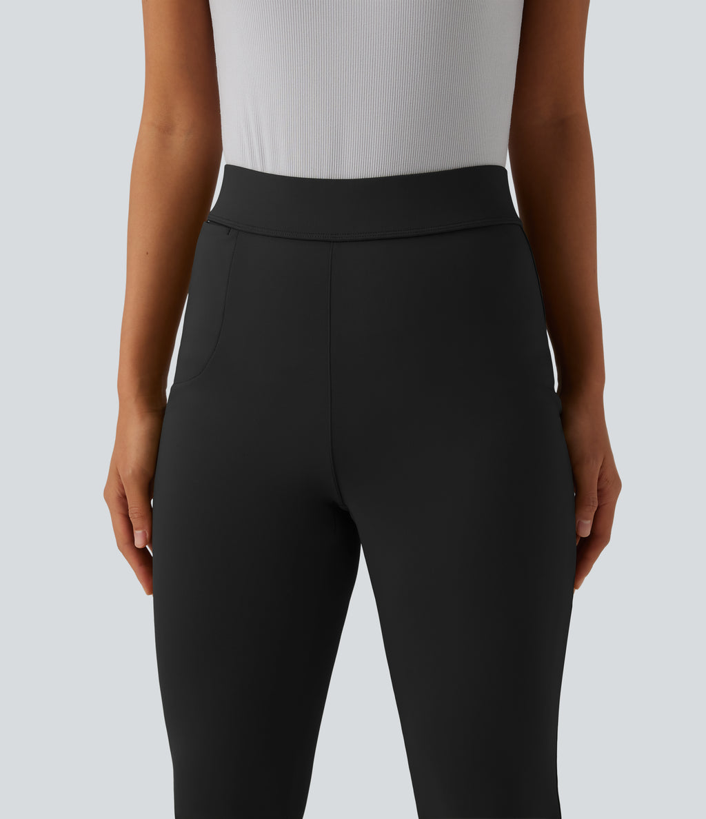 Mid Rise Split Cropped Work Bootcut Trousers with Pocket — Black — view 4