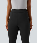 Mid Rise Split Cropped Work Bootcut Trousers with Pocket — Black — view 4