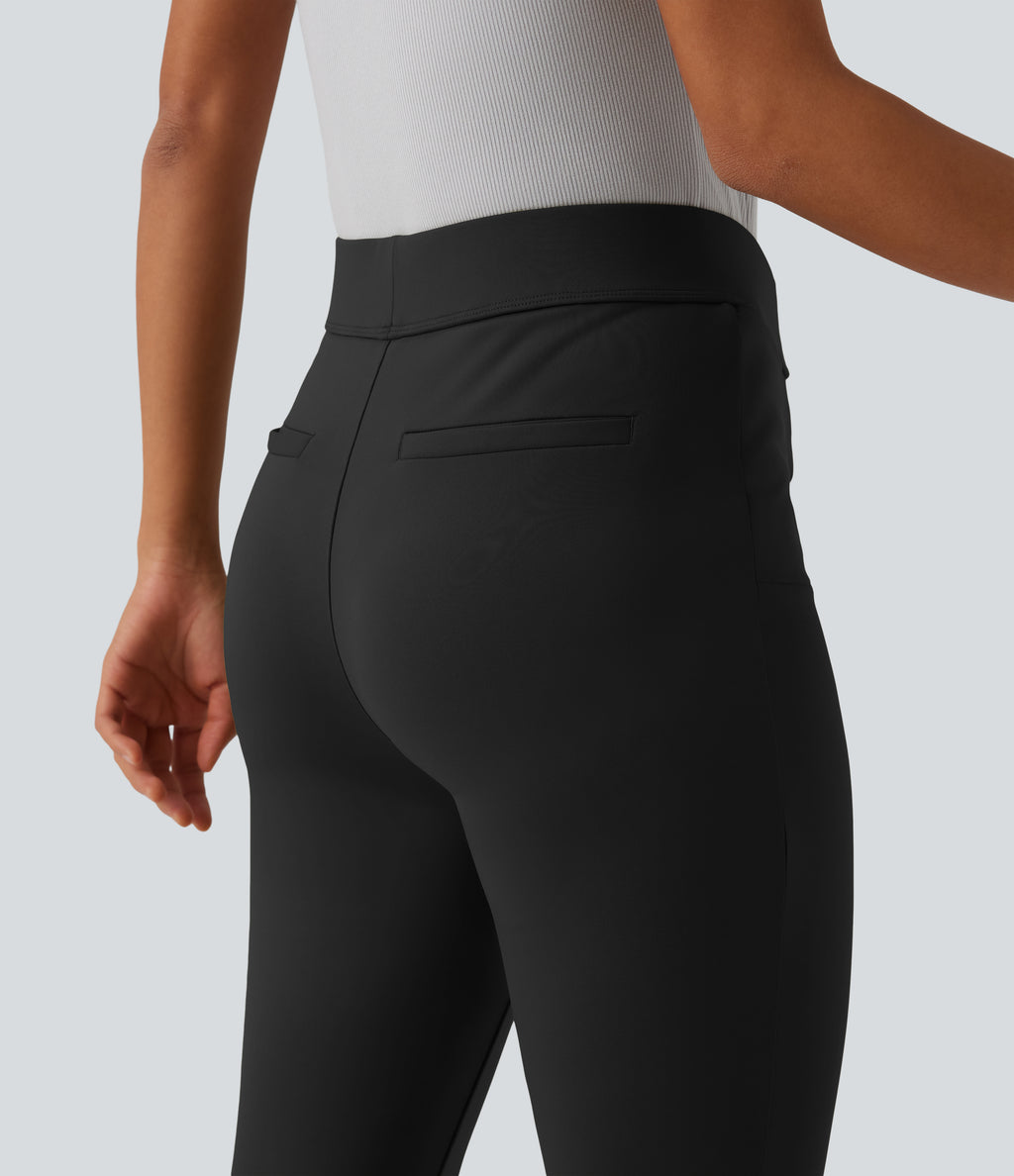 Mid Rise Split Cropped Work Bootcut Trousers with Pocket — Black — view 5